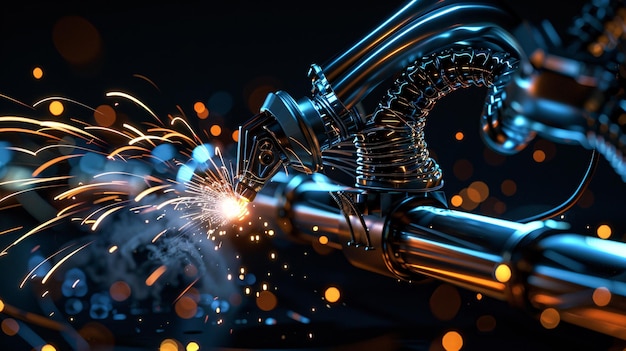 A close-up shot of a robotic arm welding metal parts, showcasing the precision and automation capabilities.