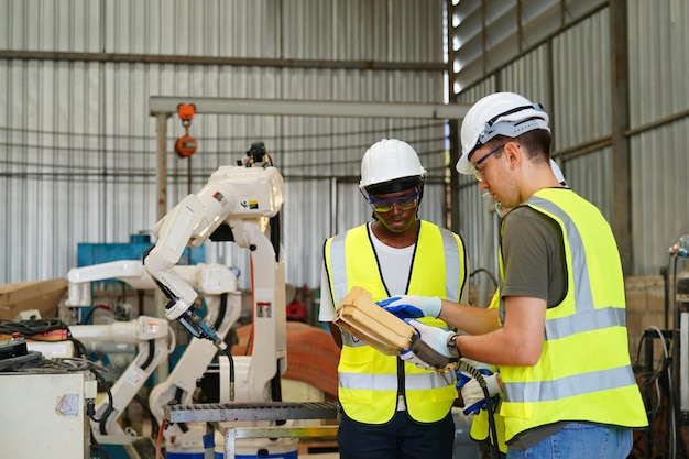 A worker collaborating with a robot on a manufacturing task, emphasizing the collaborative potential of humans and machines.