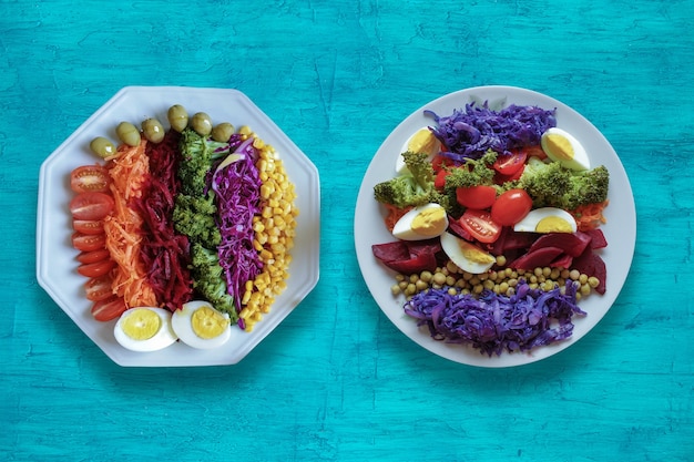 A split image showing a healthy plate of colorful vegetables and lean protein on one side, and a plate of processed foods with sugary drinks on the other, visually contrasting the choices that support or harm liver health.