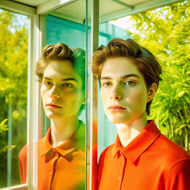 A split image showing two contrasting scenes: On one side, a person smiling brightly and posing for a selfie with multiple filters applied. On the other side, a person looking sad and lonely, sitting alone in a dark room while scrolling through their phone.