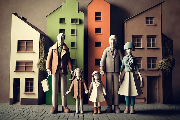 A split image showing a traditional nuclear family on one side and a diverse range of modern family structures on the other, illustrating the changing composition of households in the US.