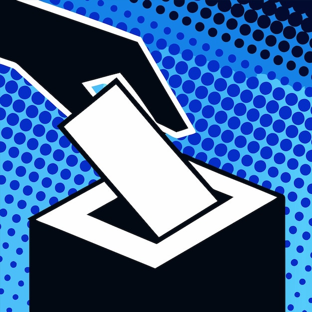 Close-up of a ballot box with a hand inserting a ballot. The ballot has a stark graphic of a handgun on it.