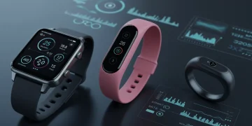 Three modern wearable health devices showcasing advanced fitness tracking capabilities