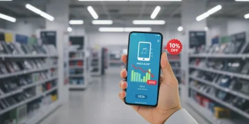 Smartphone showing a 2026 price tracking alert for electronics, indicating a discount.