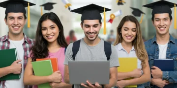 Students discussing scholarship opportunities for 2026