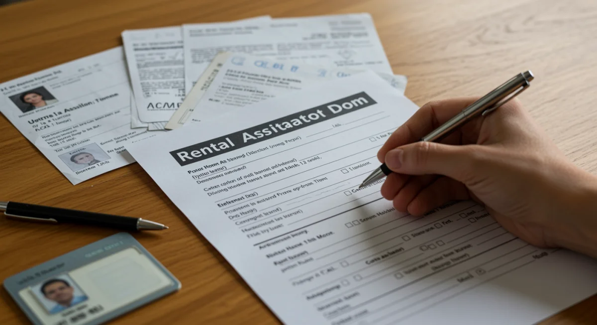 Hand reviewing rental assistance application documents