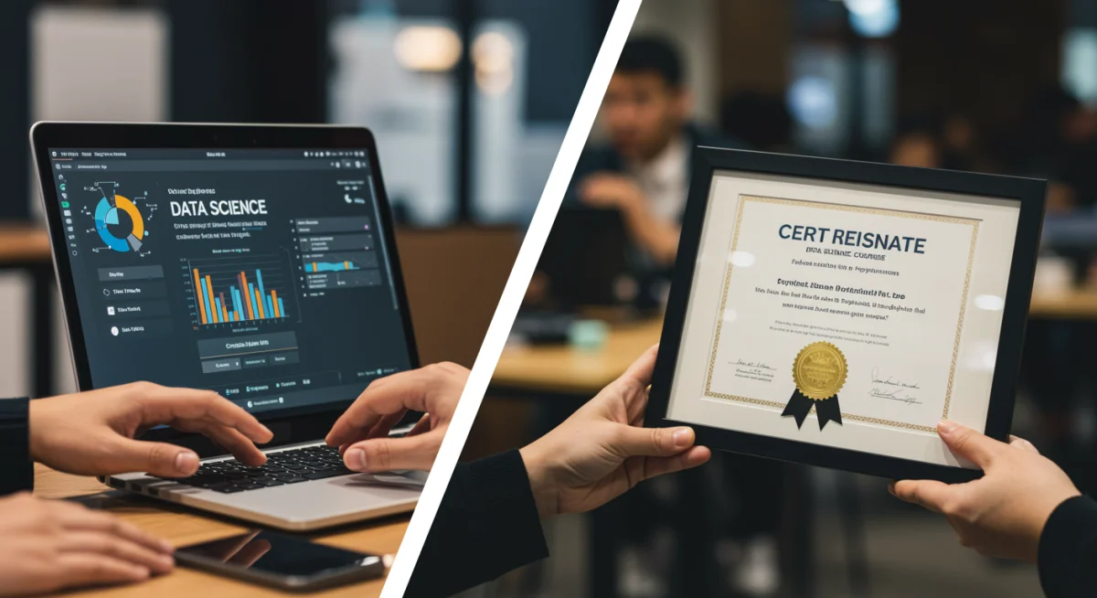 Student earning data science certification online