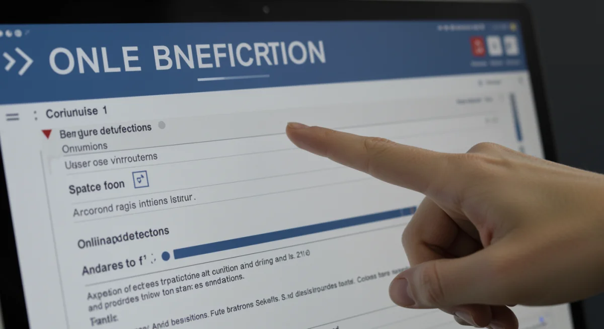 Hand navigating a user-friendly online benefit application with clear instructions.