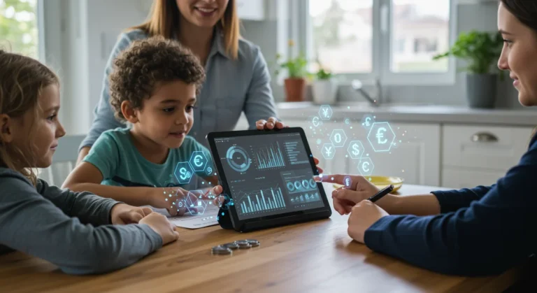 Family reviewing data-backed budgeting strategies on tablet