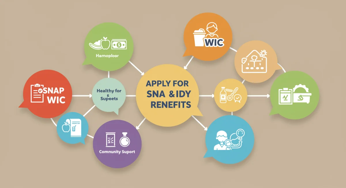 Infographic showing steps to apply for food assistance programs