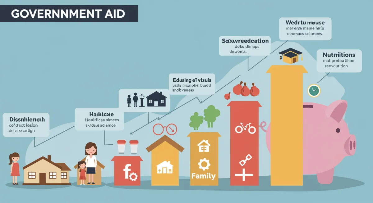 Infographic showing diverse government aid sectors leading to increased family financial support
