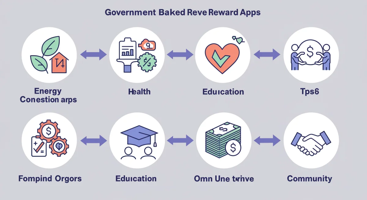 Infographic illustrating various categories of government-backed reward apps leading to increased income.