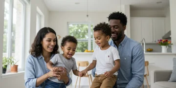 Happy family benefiting from child care subsidies
