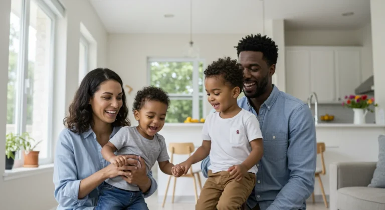 Happy family benefiting from child care subsidies