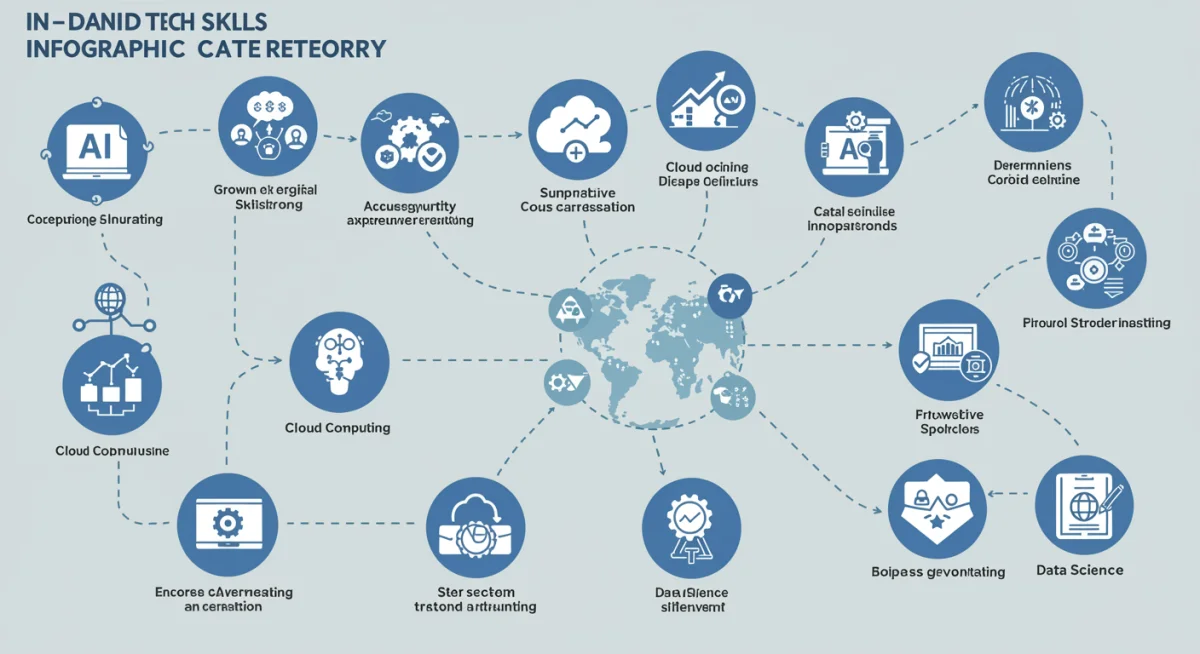 Infographic depicting in-demand tech skills and free certification pathways