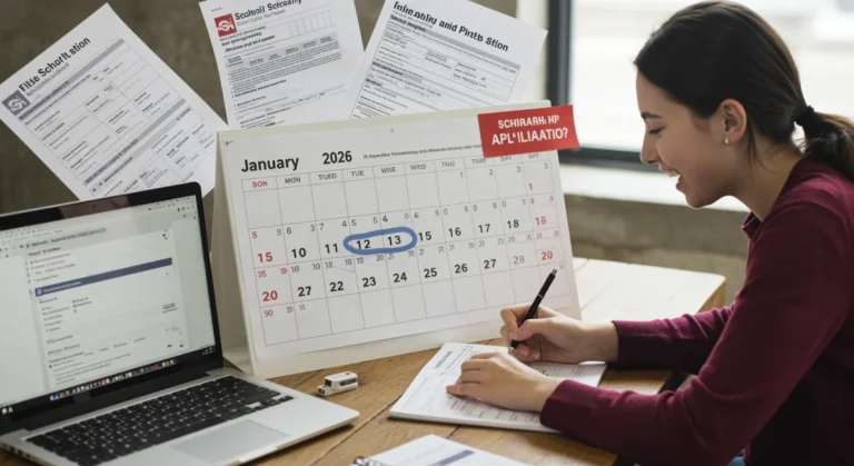 Student actively applying for scholarships with January 2026 calendar highlighted