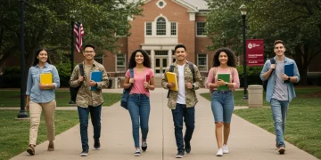 Students walking towards a university, representing military family scholarship recipients