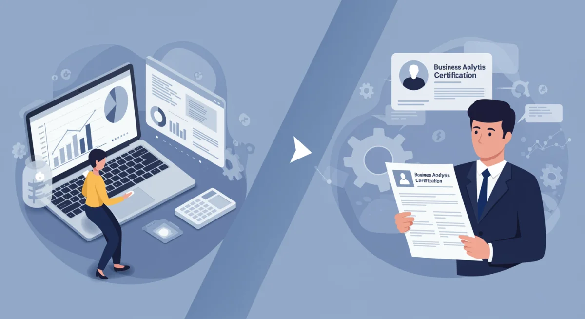 Online learner gaining analytics skills and a hiring manager reviewing a resume with certification, demonstrating career impact.