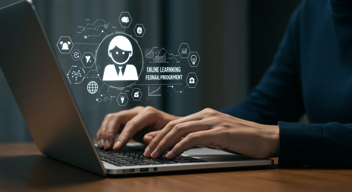 Person engaged in online learning for government-funded skill development