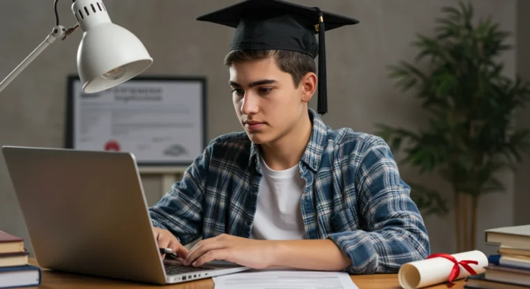Student completing FAFSA and scholarship applications for 2026