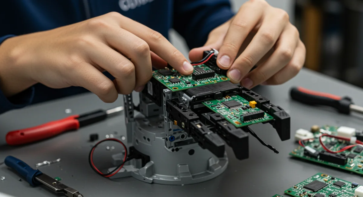 Student building a robot, demonstrating hands-on skills for scholarships