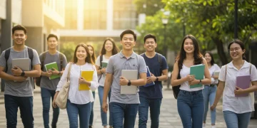 Students on university campus, symbolizing scholarship success