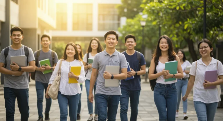 Students on university campus, symbolizing scholarship success