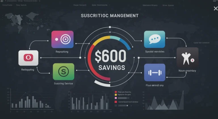 Digital dashboard showing optimized subscription management and $60 annual savings