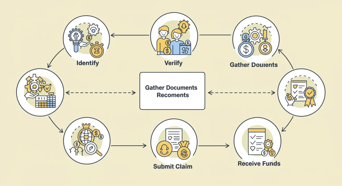 Flowchart illustrating the 5-step process to claim unclaimed government money