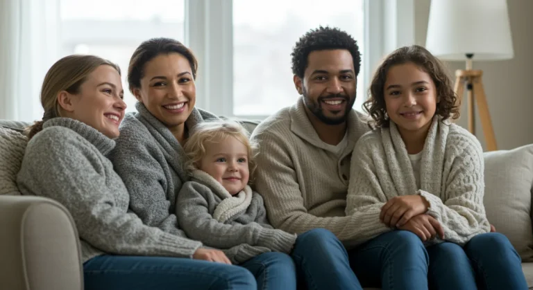 Family enjoying a warm home thanks to energy assistance