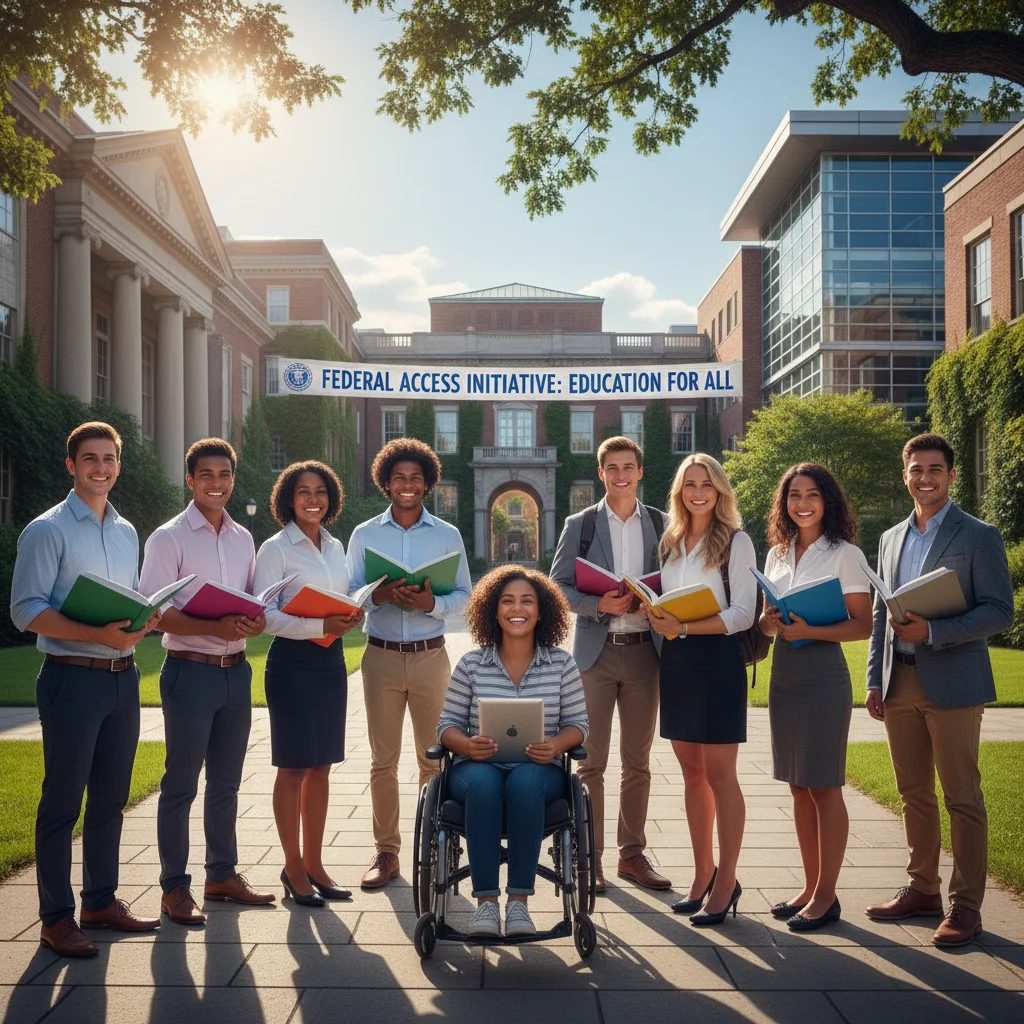 Diverse students smiling on campus, symbolizing increased federal student aid access