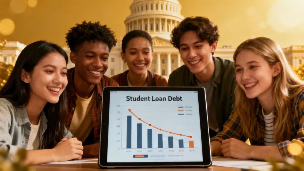Students celebrating federal loan forgiveness in 2026