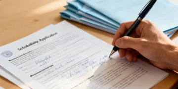 Student preparing scholarship application with recommendation letters