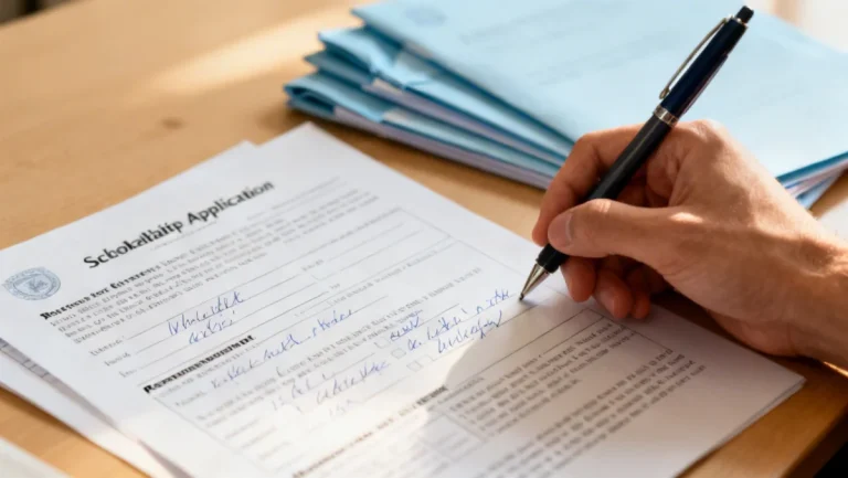 Student preparing scholarship application with recommendation letters