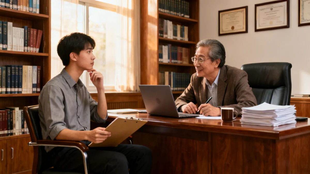 Student discussing recommendation letter with professor