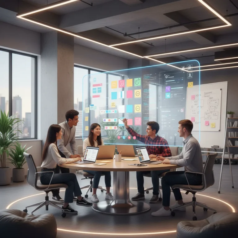 Students collaborating on a UX design project