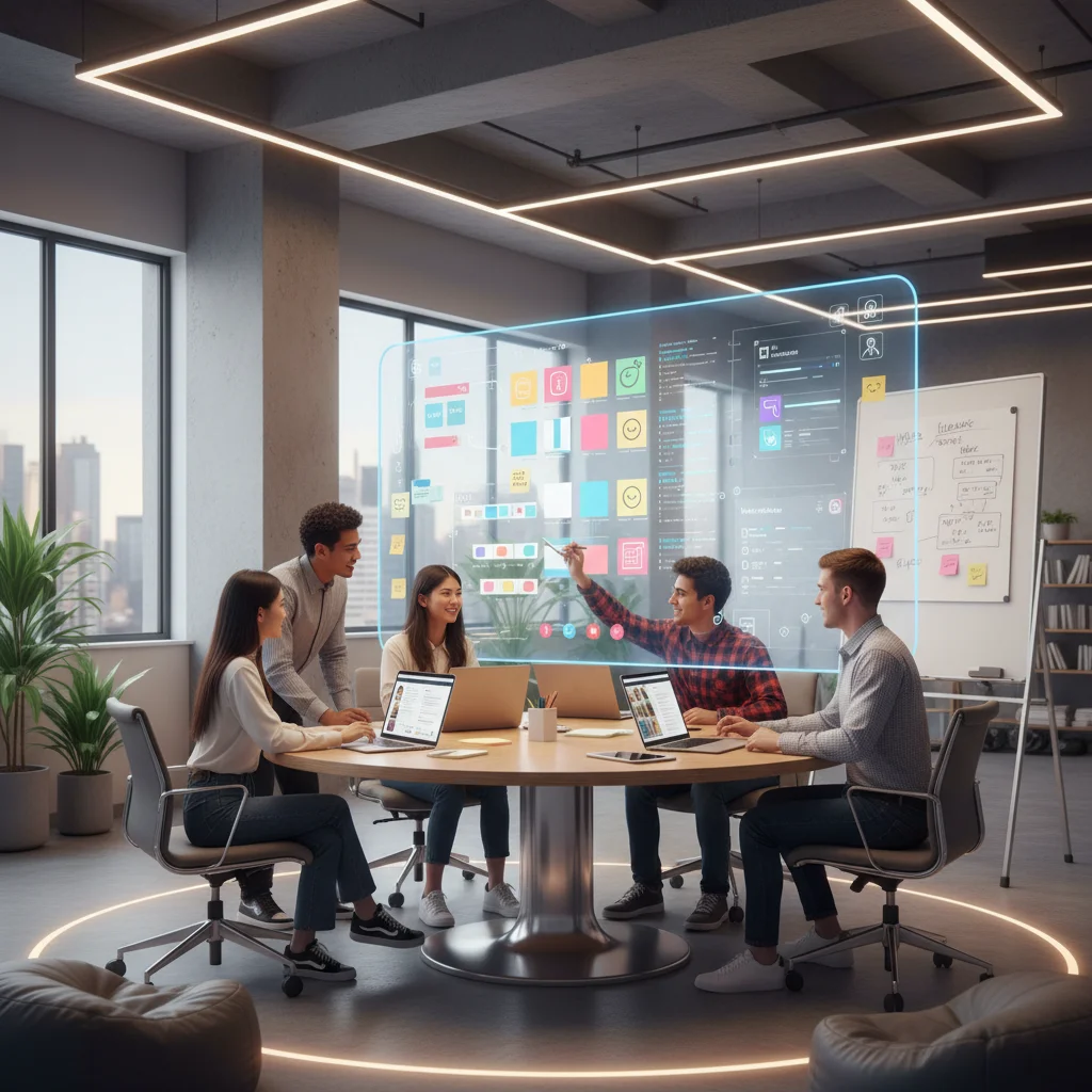 Students collaborating on a UX design project