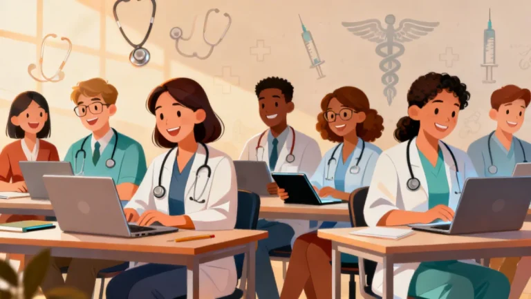 Professionals learning online with healthcare certifications