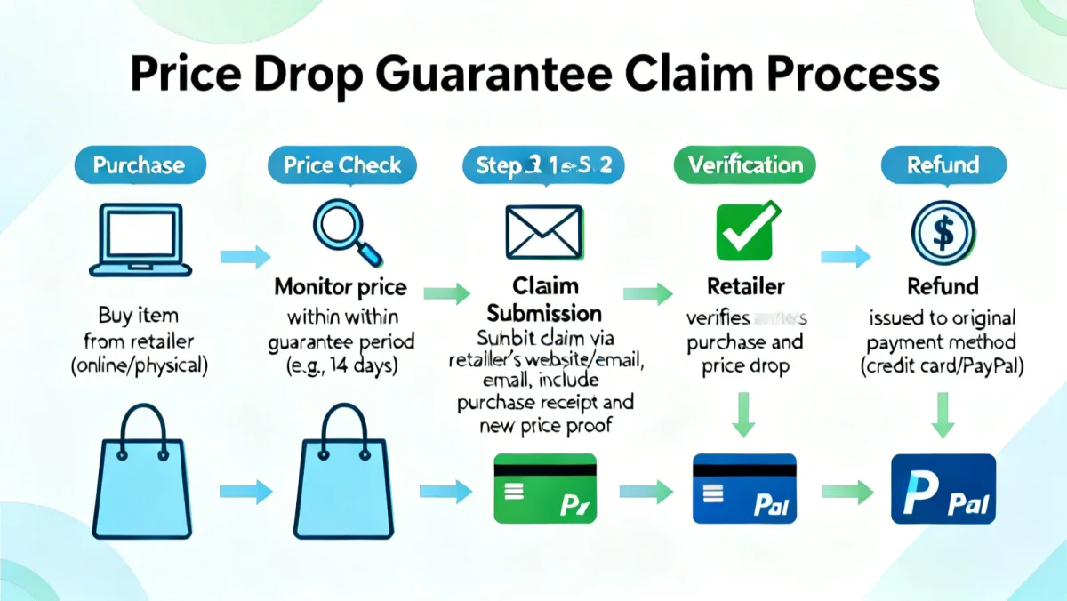 Infographic showing steps to claim a price drop guarantee refund