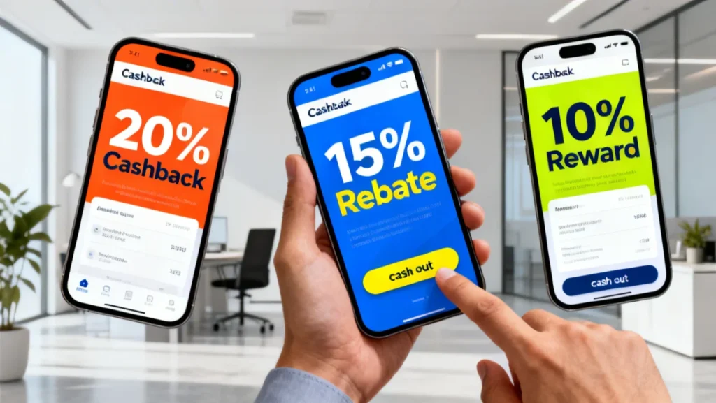 Comparison of top cashback sites interfaces on mobile phones, with a focus on earning potential and financial impact in 2026.