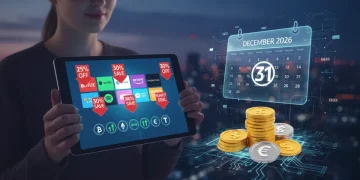 Tablet showing subscription discounts with 2026 calendar overlay