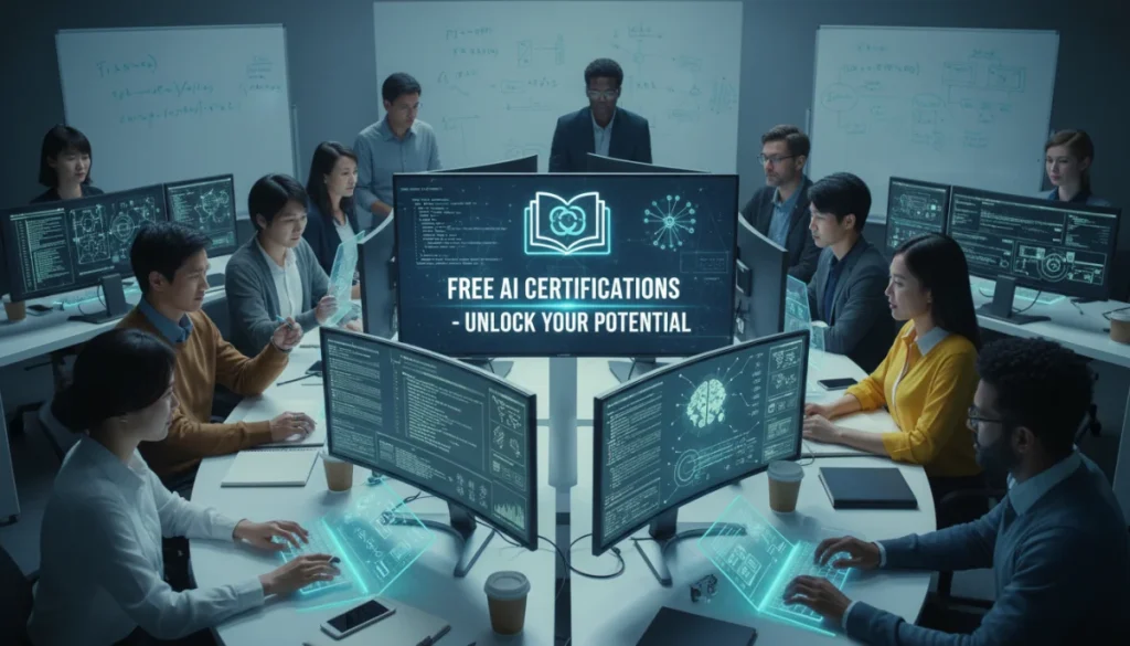 Professionals learning AI online with free certifications in the US