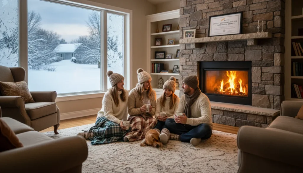Family staying warm at home with heating bill assistance