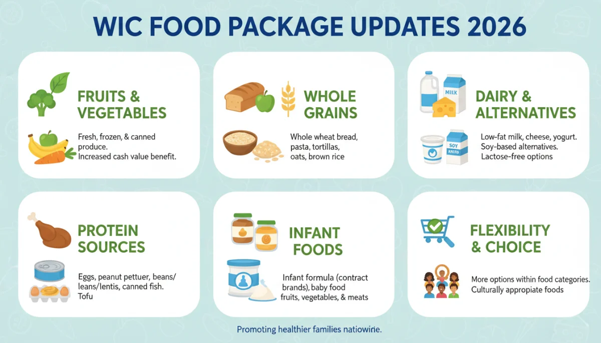 Illustration of new WIC food package options for 2026.