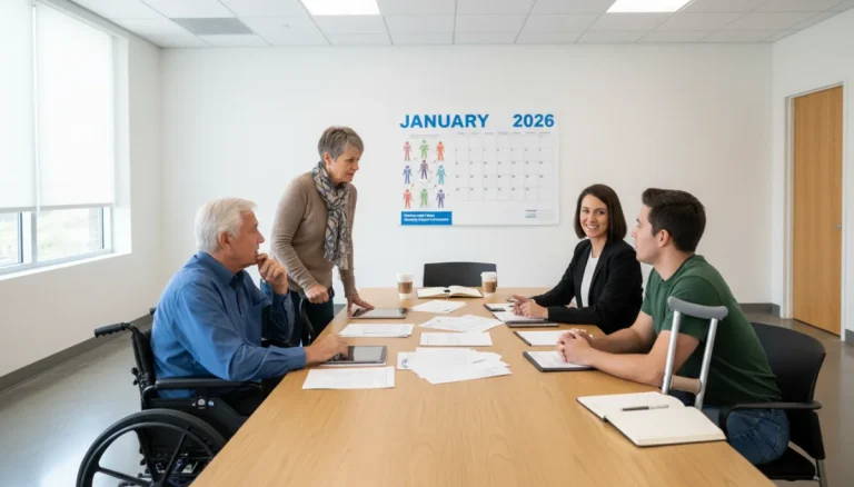 Individuals discussing 2026 disability benefit changes with a Social Security representative