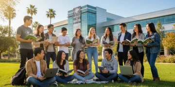 Diverse college students on a US campus, symbolizing scholarship opportunities