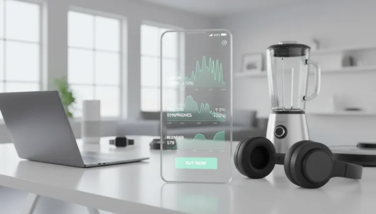 Smartphone displaying price tracking app with shopping items