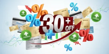 Illustration of stacked coupons, cashback icons, and loyalty cards converging to show over 30% savings, symbolizing effective offer stacking strategies in 2026.