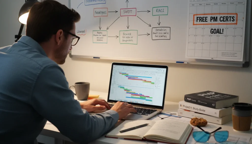 Focused student earning free project management certifications