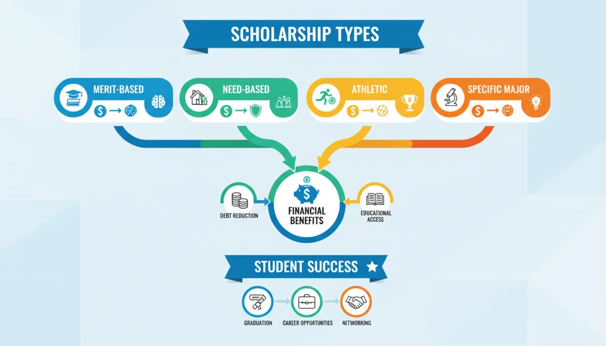 Infographic illustrating different types of scholarships and their benefits